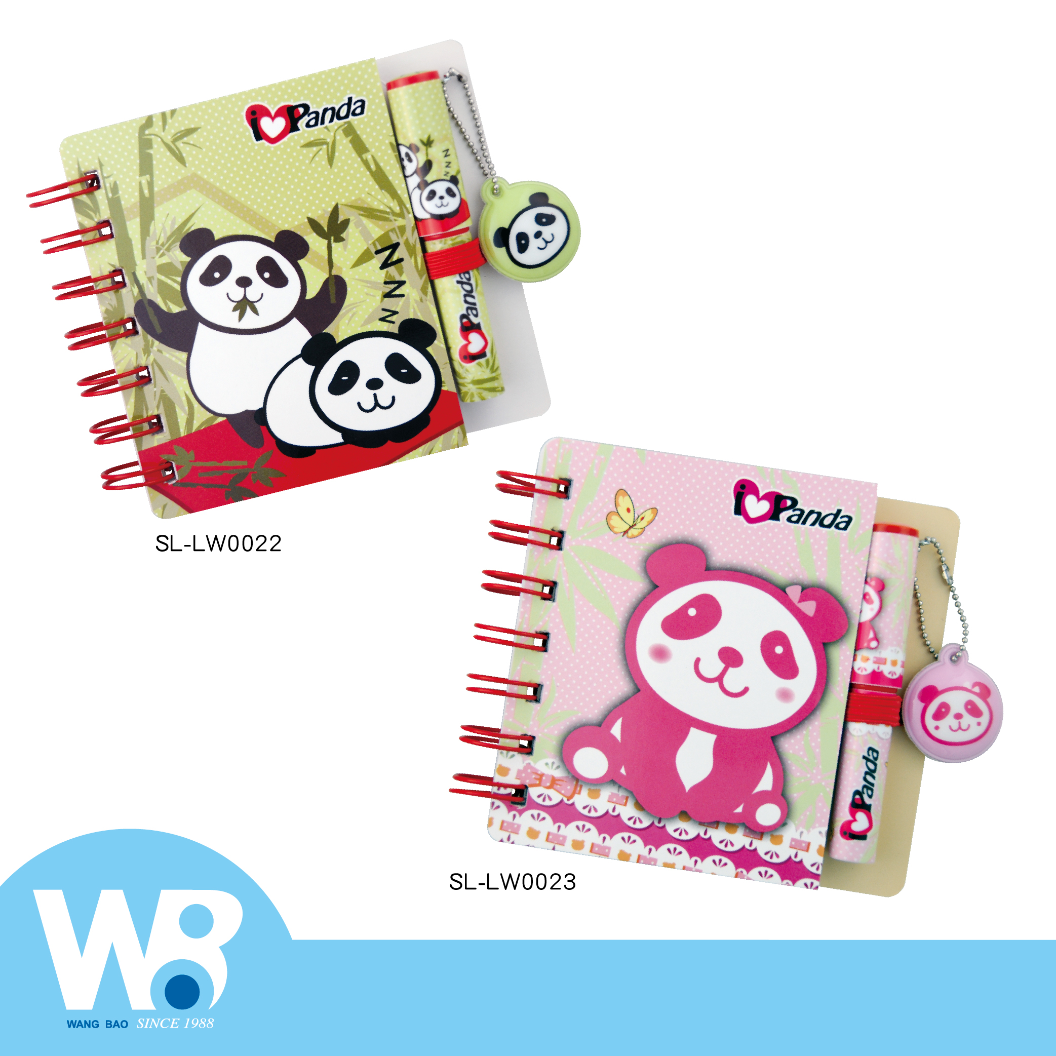 Panda spiral notebook and oily ball pen stationery set